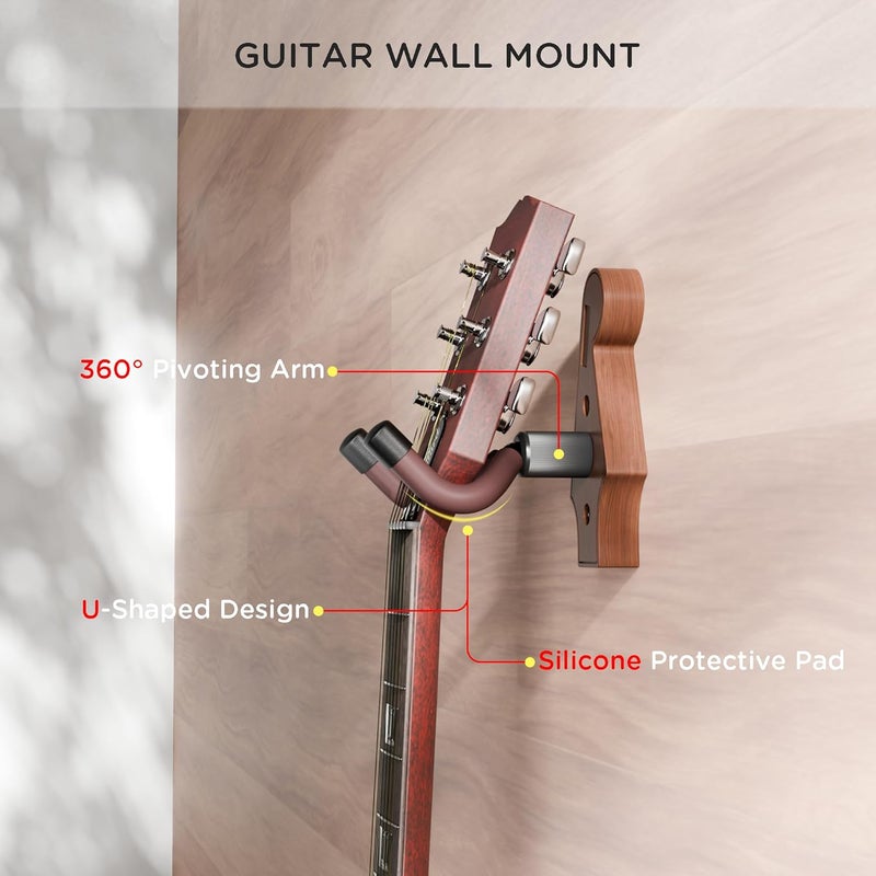 DIDA Guitar Wall Mount - U-Shape Guitar Wall Hangers, Guitar Accessories with 5 Guitar Picks, Guitar Wall Mount Hanger for Acoustic Guitar, Electric Guitar, Banjo, Bass, Mandolin (Style A-Rosewood) - Image 3